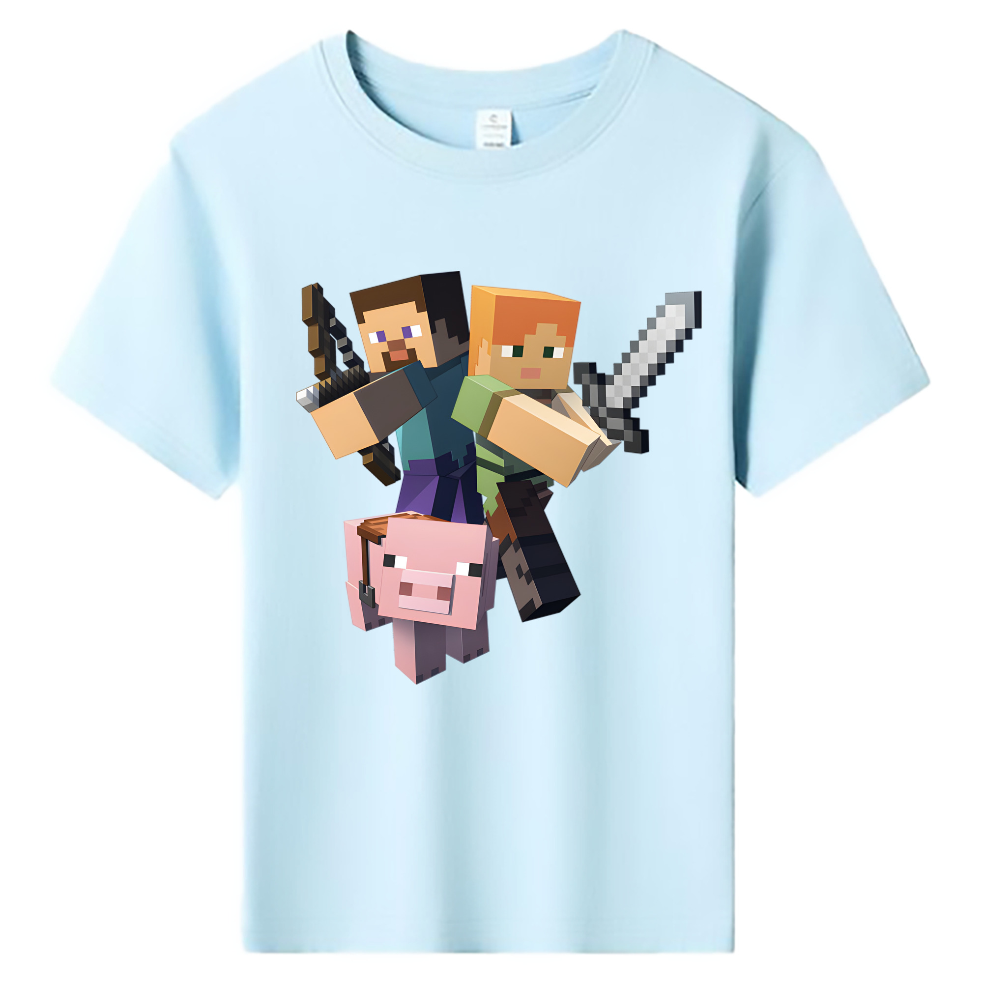 （画像用） マインクラフト ブロックの世界 Minecraft MC Block world 綿100％キッズTシャツ（フロントプリント）